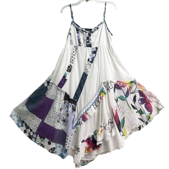 Etc. Boho Hippie Patchwork Multicolor Cotton Knit Sleeveless Midi Dress Size M - Picture 1 of 10